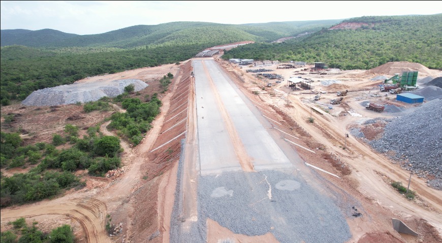 Aerial view of the new concrete carriageway and batching plant